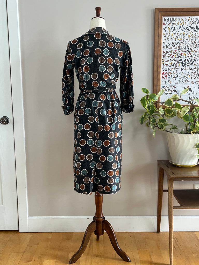 cotton wiggle dress 1950's Designer Don Loper Marigold Cotton Wiggle Dress / Waist 27 Xtabay Vintage