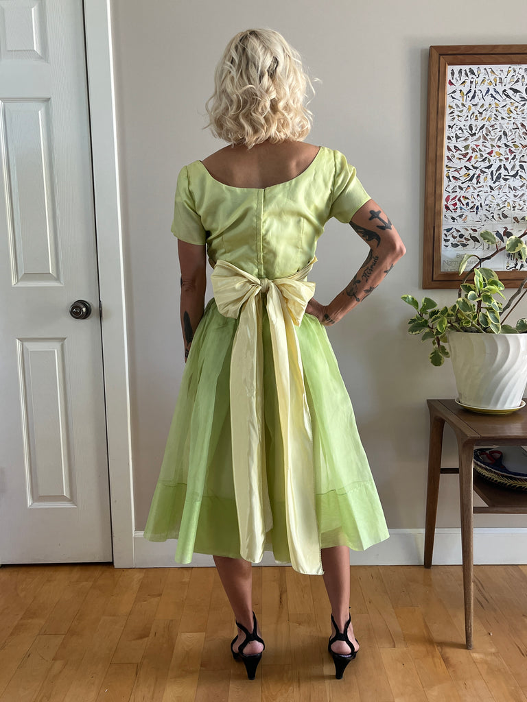 1950's chartreuse light green fit & flare dress sheer overlay super fu Kings Finest Vintage 1950's chartreuse light green fit & flare dress sheer overlay super fu Kings Finest Vintage